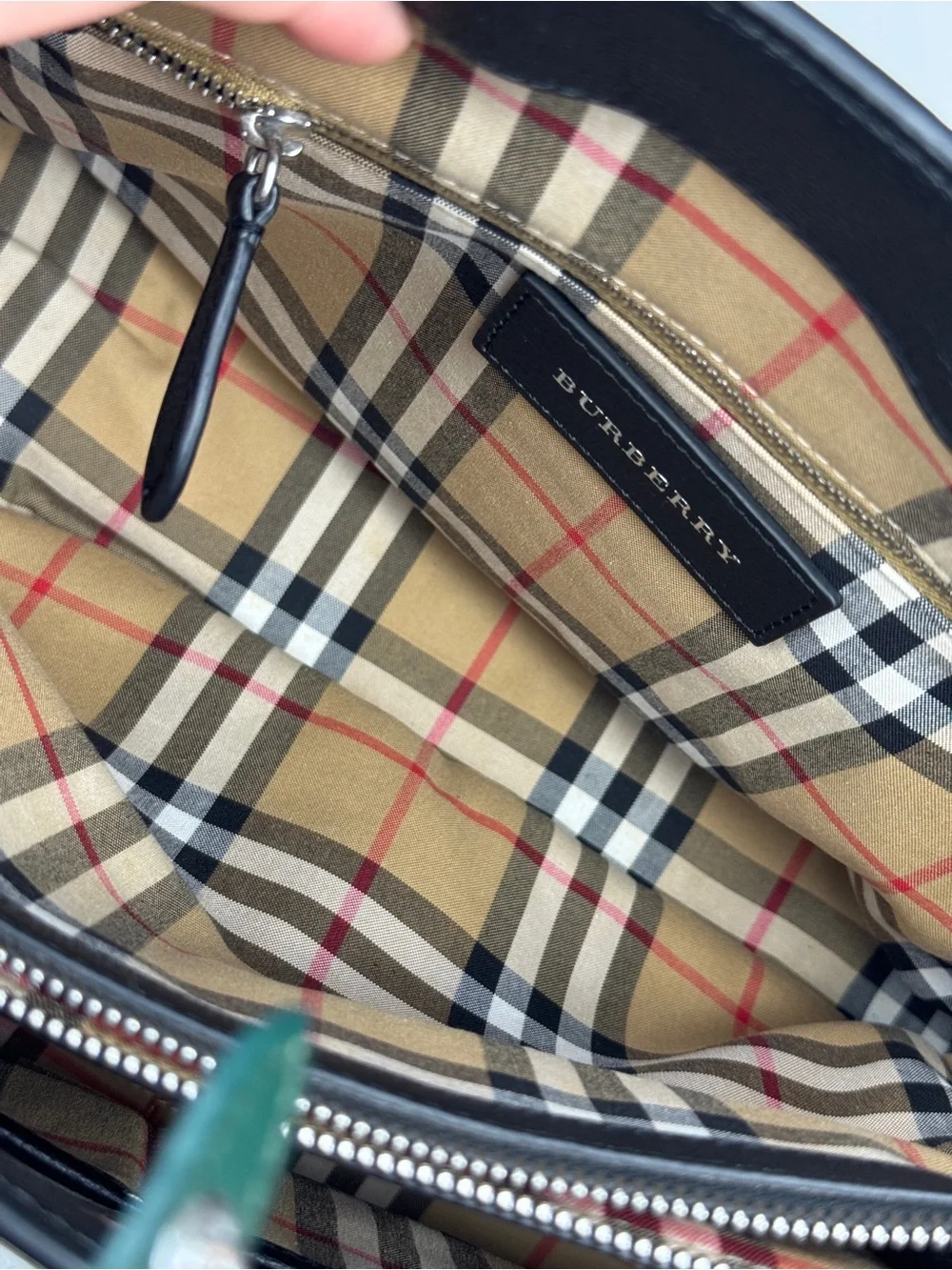 Burberry Banner Medium Black sea and Green Leather Tote Bag